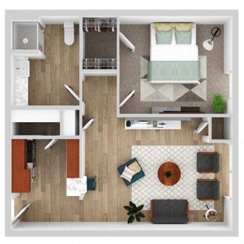 Floor plan for 1 bed, 1 bath, 675 sqft