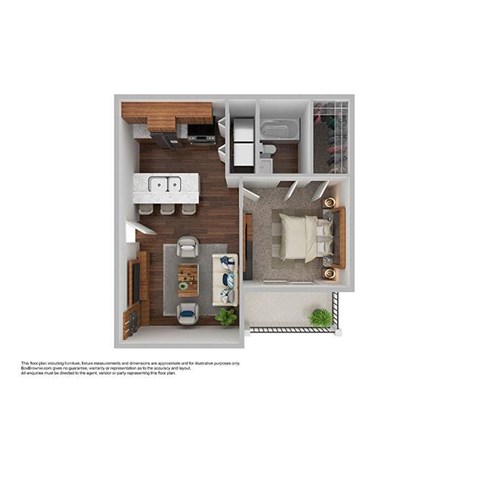 Floor plan for 1 bed, 1 bath, 663 sqft