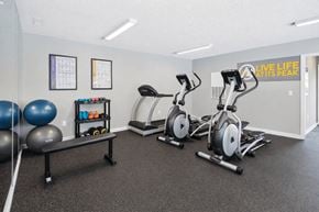 Concord apartment for rent - Fitness center with cardio equipment and weights at Davidson Homes Apartments, Concord, NC