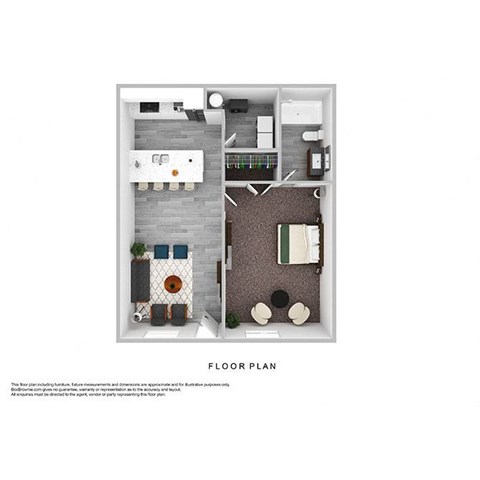 Floor plan for 1 bed, 1 bath, 440 sqft