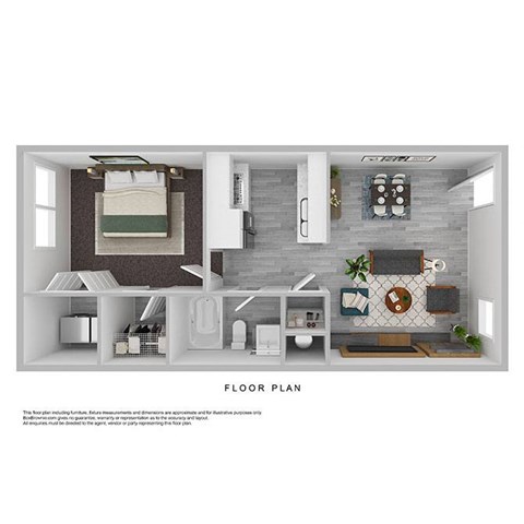 Floor plan for 1 bed, 1 bath, 530 sqft
