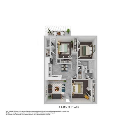 Floor plan for 3 beds, 2 baths, 1100 sqft