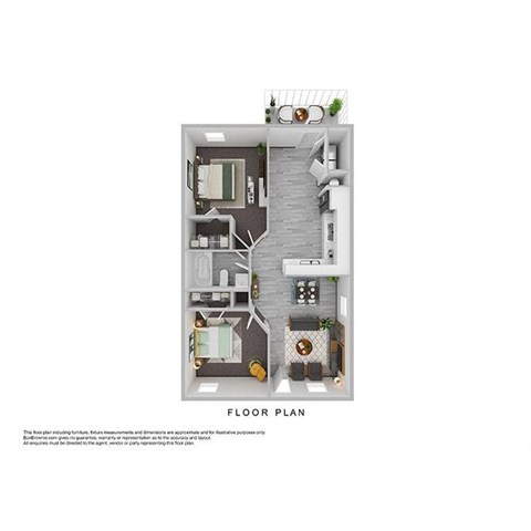 Floor plan for 2 beds, 1 bath, 860 sqft