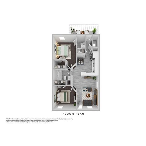 Floor plan for 2 beds, 2 baths, 875 sqft