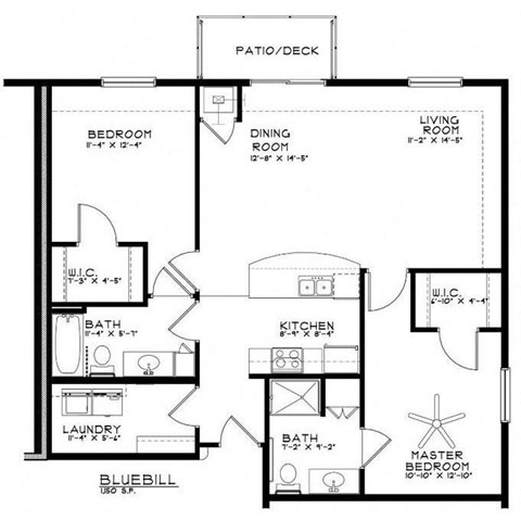 Floor plan for 2 beds, 2 baths, 1150 sqft
