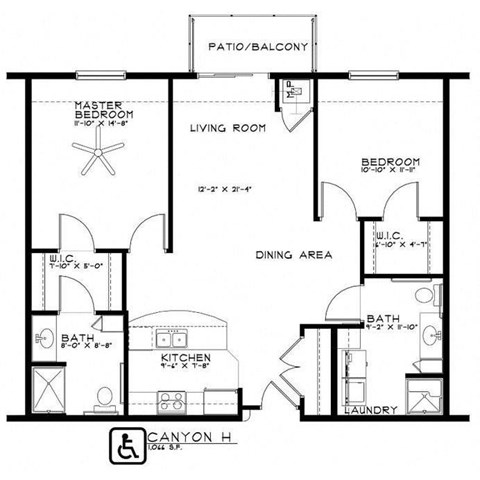Floor plan for 2 beds, 2 baths, 1066 sqft