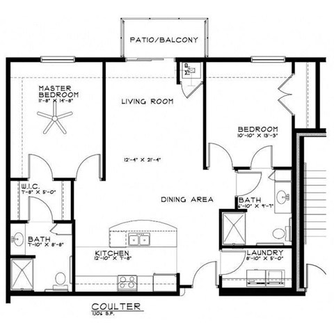 Floor plan for 2 beds, 2 baths, 1106 sqft