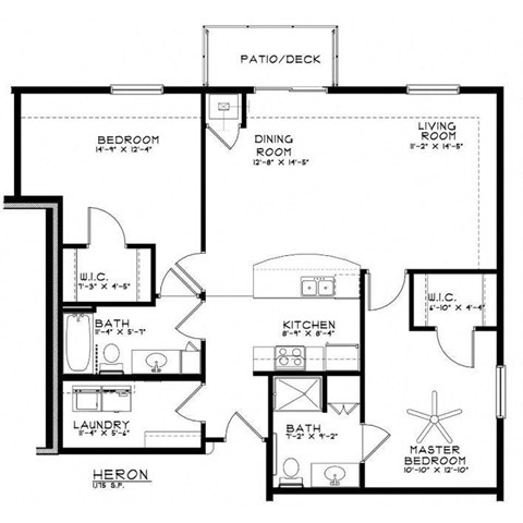 Floor plan for 2 beds, 2 baths, 1175 sqft