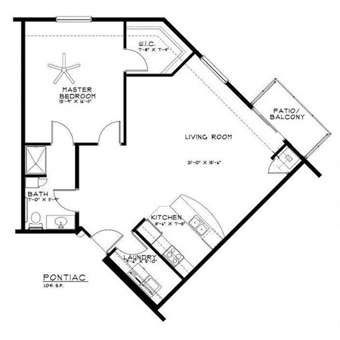 Floor plan for 1 bed, 1 bath, 1041 sqft