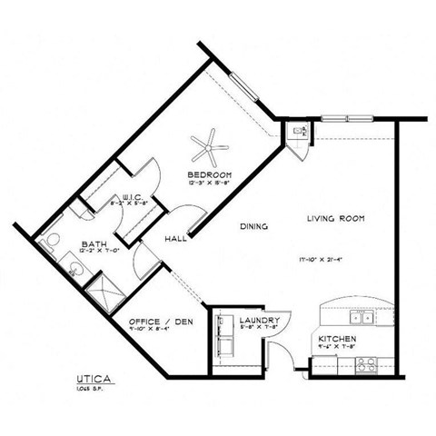 Floor plan for 1 bed, 1 bath, 1065 sqft