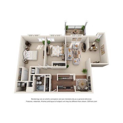 Floor plan for 2 beds, 1.5 baths, 1172 sqft