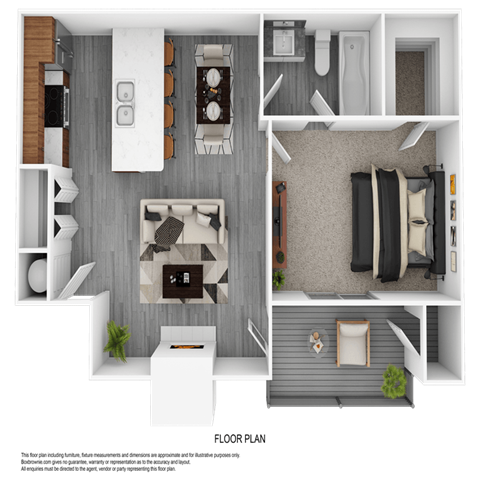 Floor plan for 1 bed, 1 bath, 600 sqft