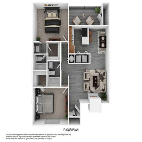 Floor plan for 2 beds, 2 baths, 1011 sqft
