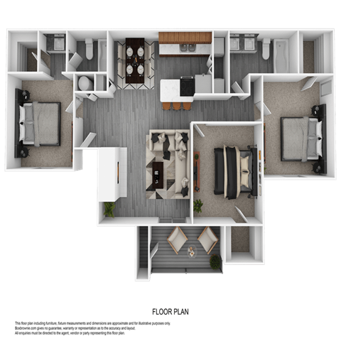 Floor plan for 3 beds, 2 baths, 1118 sqft