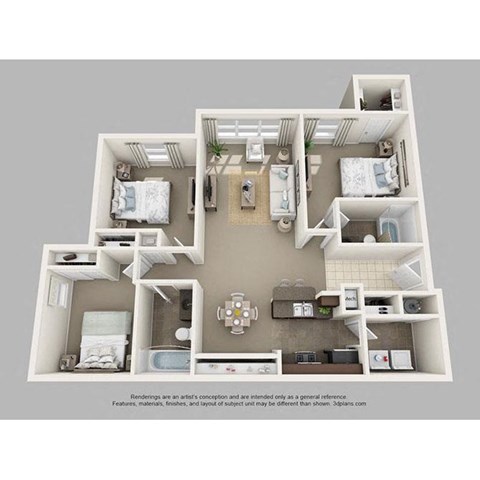 Floor plan for 3 beds, 2 baths, 1204 sqft