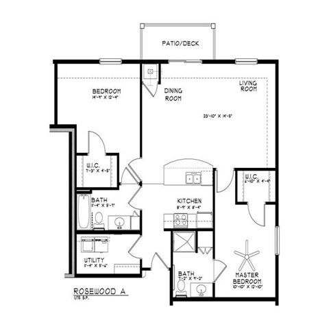 Floor plan for 2 beds, 2 baths, 1175 sqft