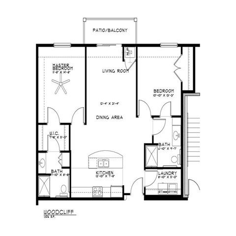 Floor plan for 2 beds, 2 baths, 1106 sqft