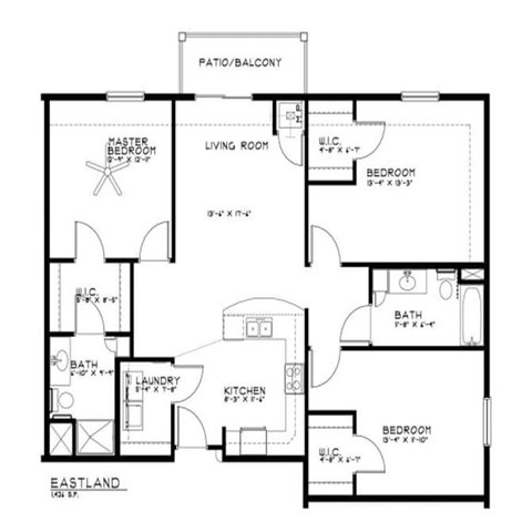 Floor plan for 3 beds, 2 baths, 1426 sqft