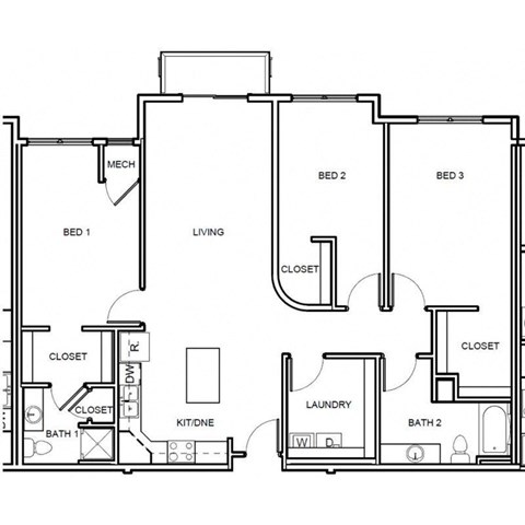 Floor plan for 3 beds, 2 baths, 1481 sqft