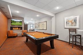 Maple Grove apartment for rent - A room with a pool table and a fireplace.