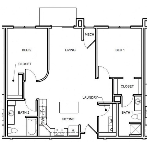 Floor plan for 2 beds, 2 baths, 1114 sqft