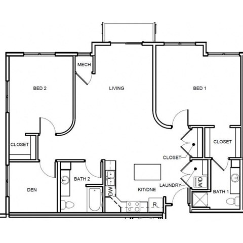 Floor plan for 2 beds, 2 baths, 1415 sqft
