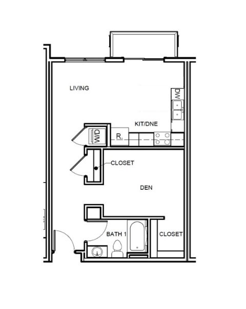 Floor plan for studio, 1 bath, 610 sqft