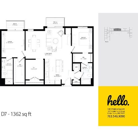 Floor plan for 2 beds, 2 baths, 1362 sqft