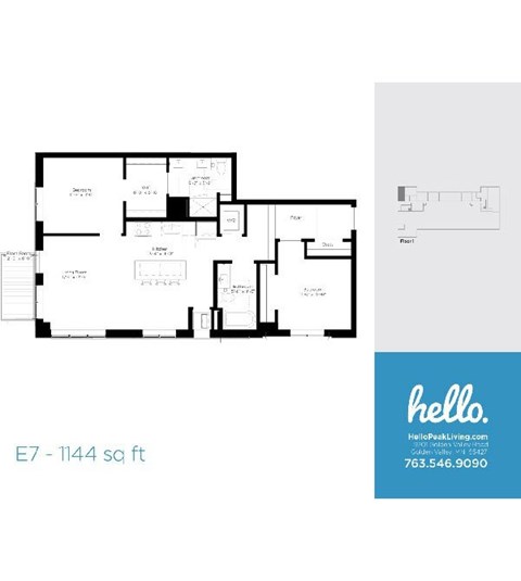 Floor plan for 2 beds, 2 baths, 1144 sqft
