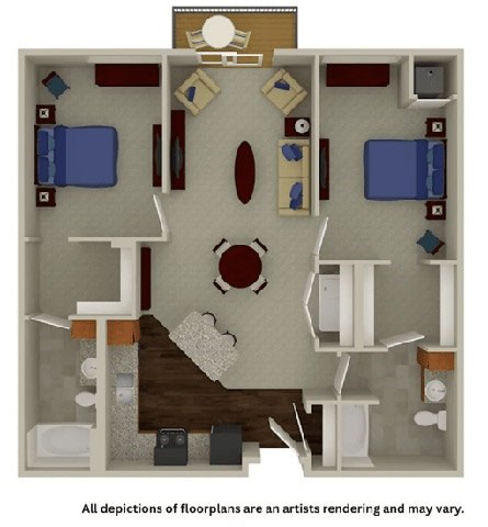 Floor plan for 2 beds, 2 baths, 1093 sqft