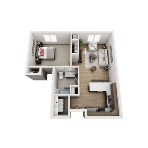 Floor plan for 1 bed, 1 bath, 718 sqft