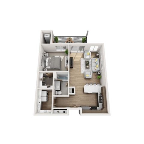 Floor plan for 1 bed, 1 bath, 735 sqft