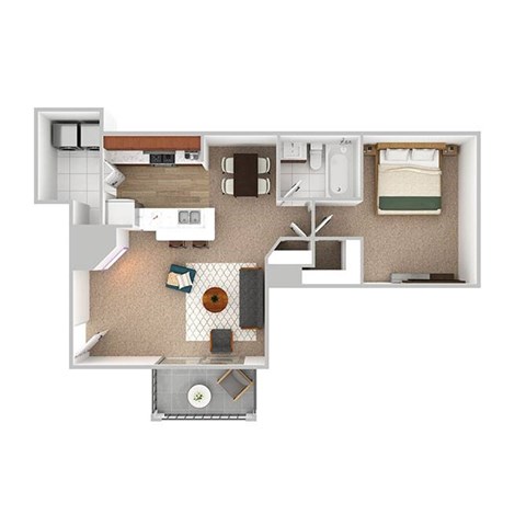 Floor plan for 1 bed, 1 bath, 674 sqft
