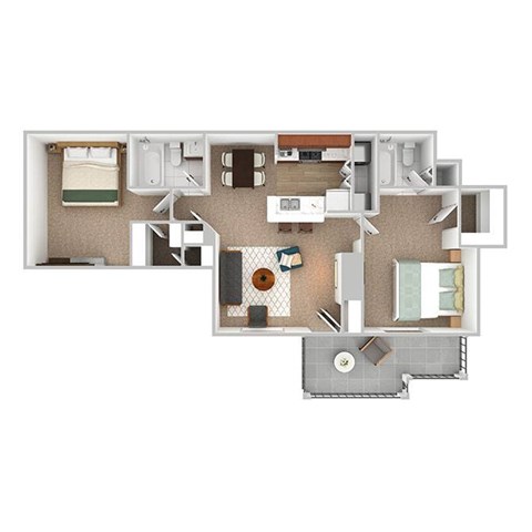 Floor plan for 2 beds, 2 baths, 926 sqft