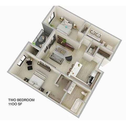 Floor plan for 2 beds, 2 baths, 1214 sqft