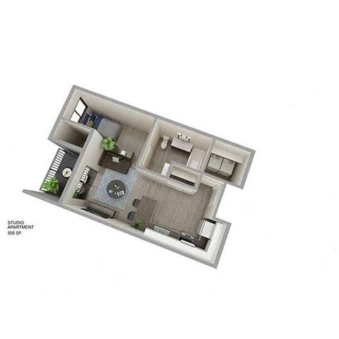 Floor plan for studio, 1 bath, 560 sqft