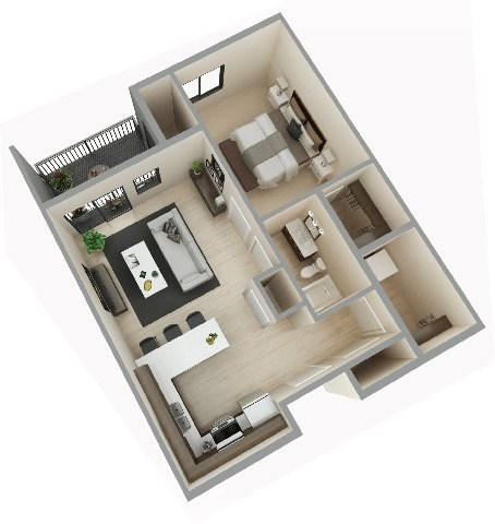 Floor plan for 1 bed, 1 bath, 797 sqft