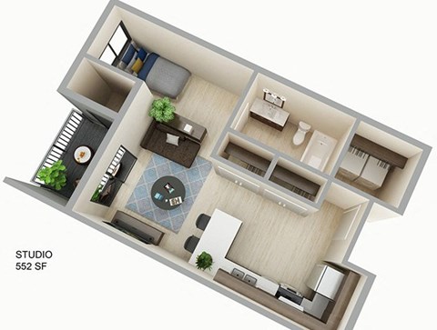 Floor plan for studio, 1 bath, 552 sqft
