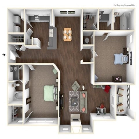 Floor plan for 2 beds, 2 baths, 1161 sqft