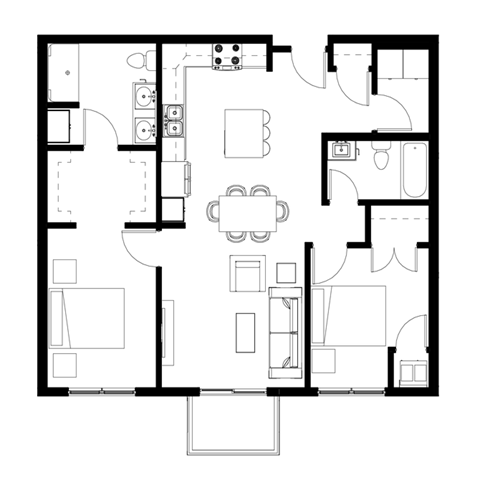 Floor plan for 2 beds, 2 baths, 1023 sqft
