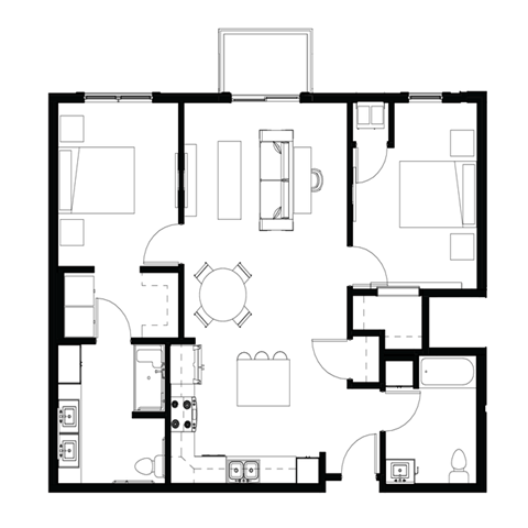 Floor plan for 2 beds, 2 baths, 1082 sqft