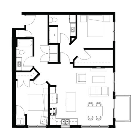 Floor plan for 2 beds, 2 baths, 1112 sqft