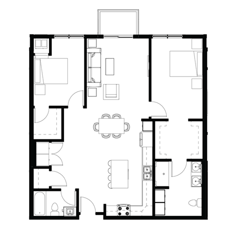 Floor plan for 2 beds, 2 baths, 1236 sqft