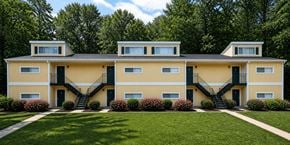 Morrow townhouse for rent - A yellow house with black railings and steps.