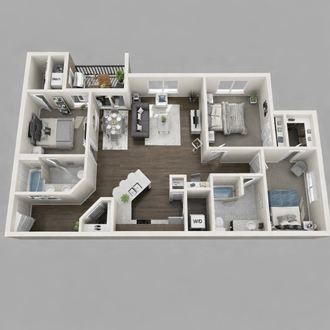 Floor plan for 3 beds, 2 baths, 1371 sqft