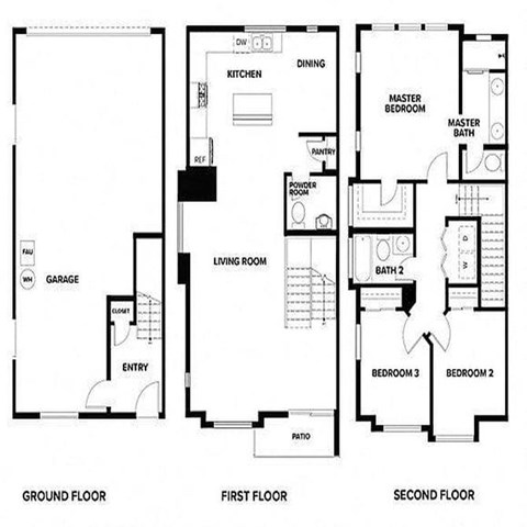 Floor plan for 3 beds, 2.5 baths, 1672 sqft