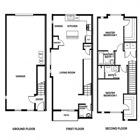 Floor plan for 2 beds, 2.5 baths, 1491 sqft