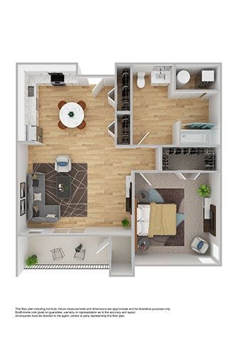 Floor plan for 1 bed, 1 bath, 655 sqft