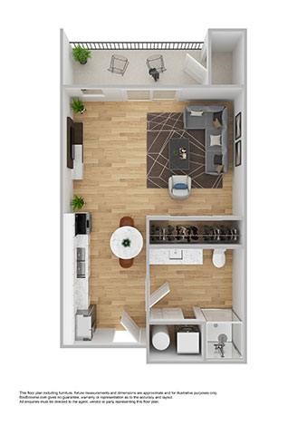 Floor plan for studio, 1 bath, 369 sqft