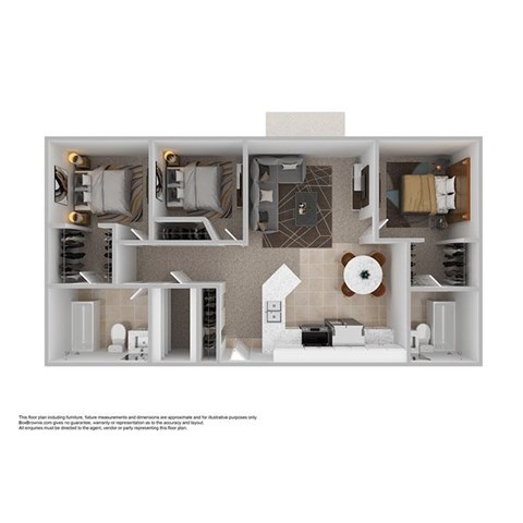Floor plan for 3 beds, 2 baths, 1200 sqft